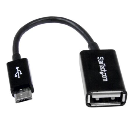 Cable Adaptador Micro USB Macho - USB A Hembra, 12cm, Negro