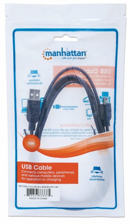 Manhattan Cable USB A Macho - USB Mini B Macho, 1.8 Metros, Negro - Imagen 6