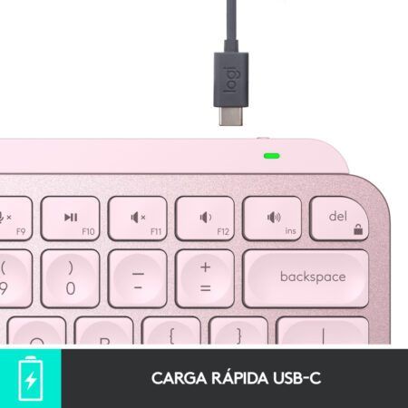 Teclado Logitech Mx Keys Mini, Inalámbrico, RF Wireless/Bluetooth, Rosa (Español) - Imagen 6